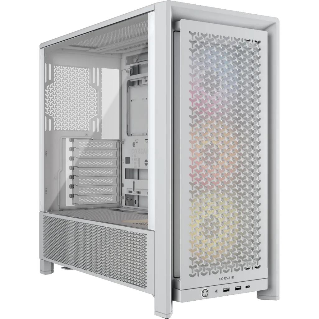 Corsair FRAME 4000D RS ARGB, Midi Tower, PC, White, ATX, EATX, micro ATX, Mini-ITX, Plastic, Steel, Tempered glass, Gaming